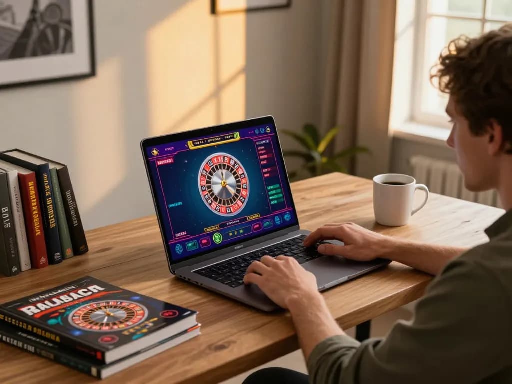 Engaged player at home using https://98win8.co.com/ for online gambling, focusing on a thrilling roulette game.