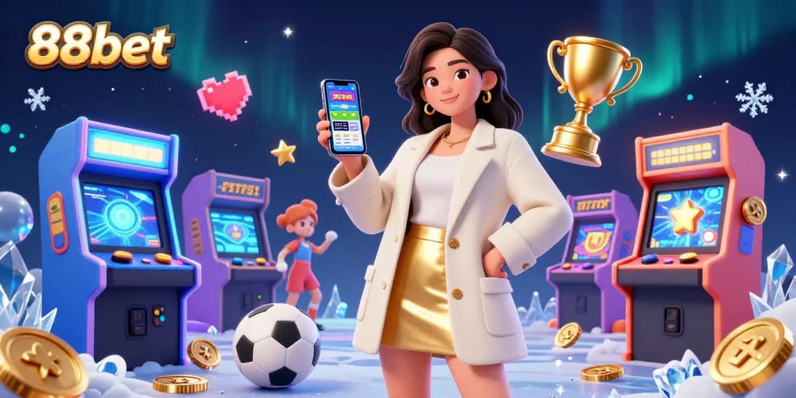 Engage with 88bet's vibrant sports betting app featuring a lively illustration of a woman in a chic outfit