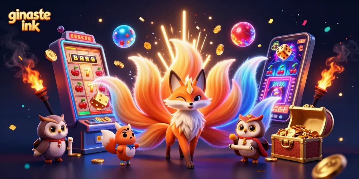 Experience thrilling wins at ginaste ink with a vibrant 3D casino scene showcasing exciting gambling elements.