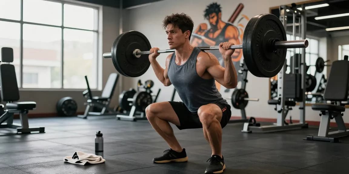 Prime Pharma Steroiden used by bodybuilder demonstrating strength during barbell squat in modern gym.