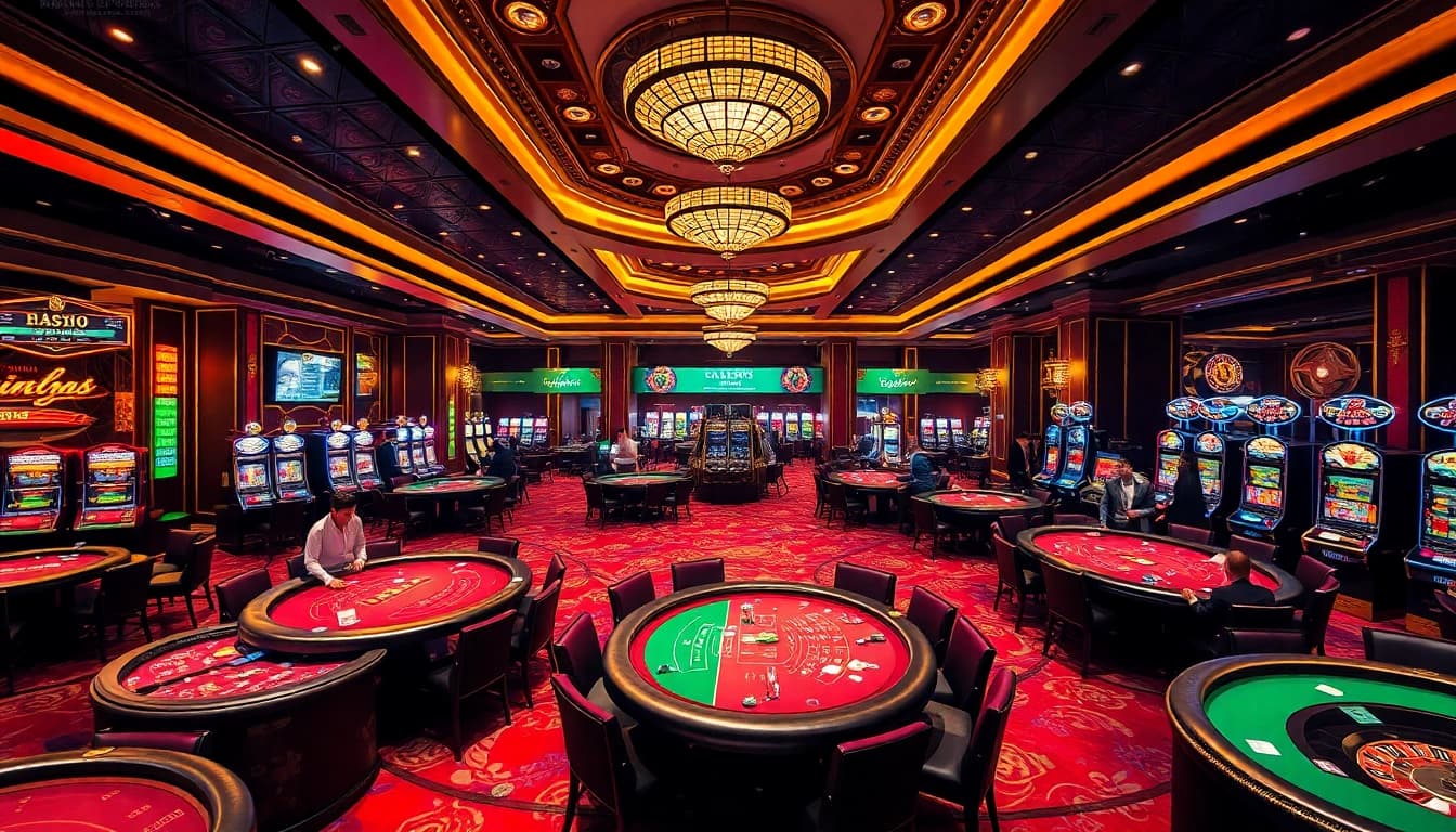 S8 casino showcases players enjoying thrilling table games and slot machines in a luxurious atmosphere.