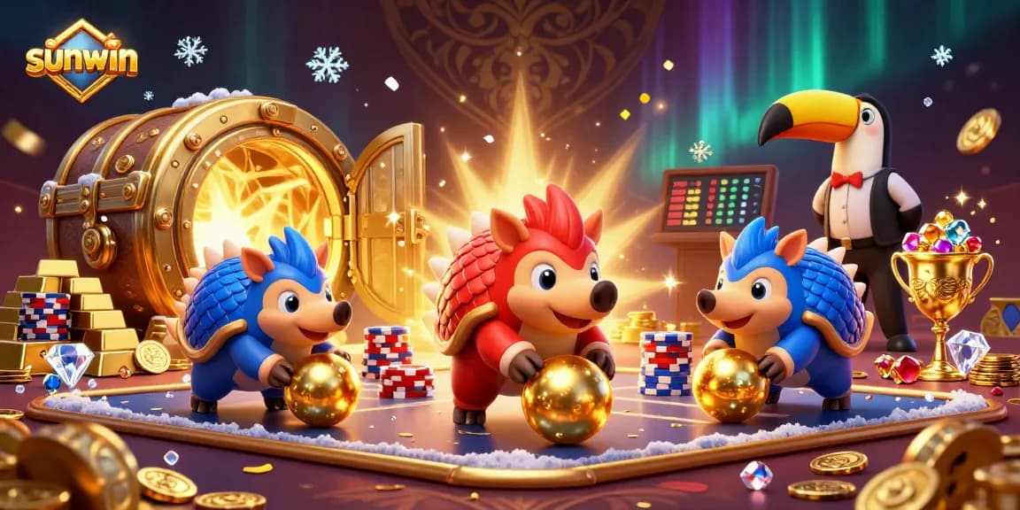 Experience thrilling gameplay at sunwin as rival pangolins bowl through poker chips in a vibrant casino.