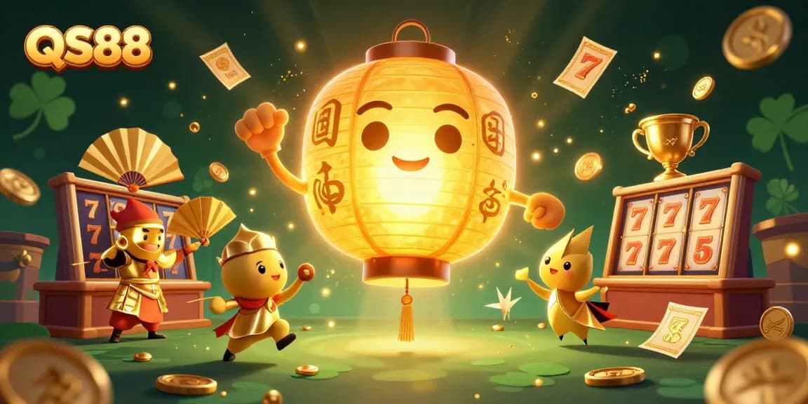 Engage in dynamic gaming adventures at QS88 with a vibrant casino scene featuring exciting slot elements.