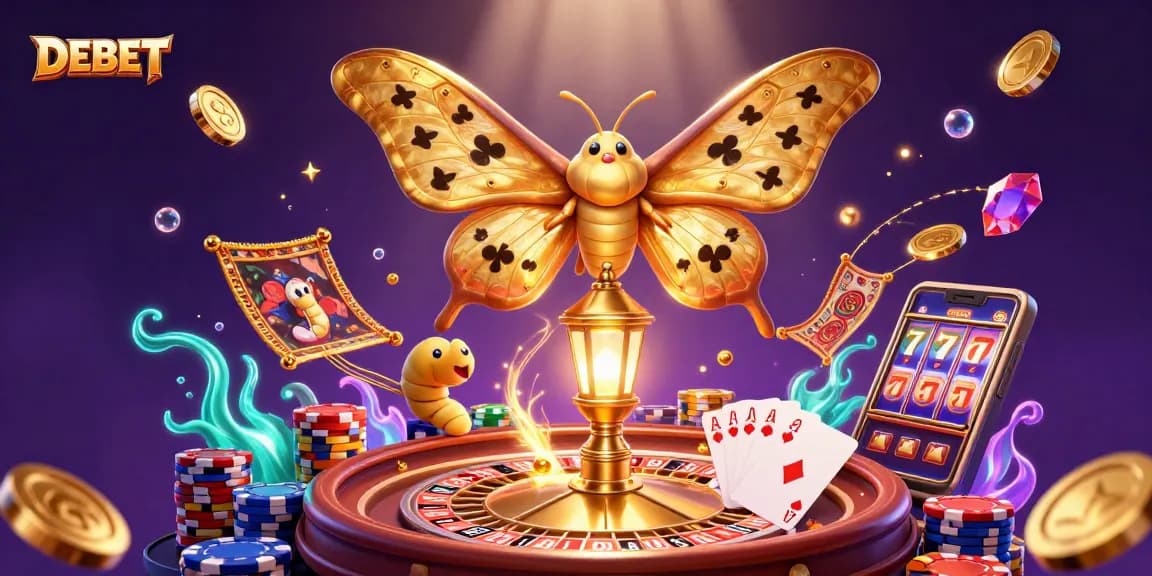 Experience the thrill of DEBET with a magical 3D casino scene featuring dynamic elements.