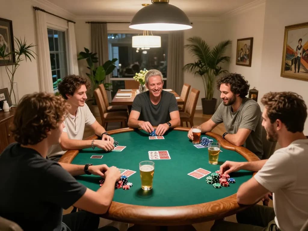 Exciting home poker night with friends showcasing ku bet strategies and colorful chips.