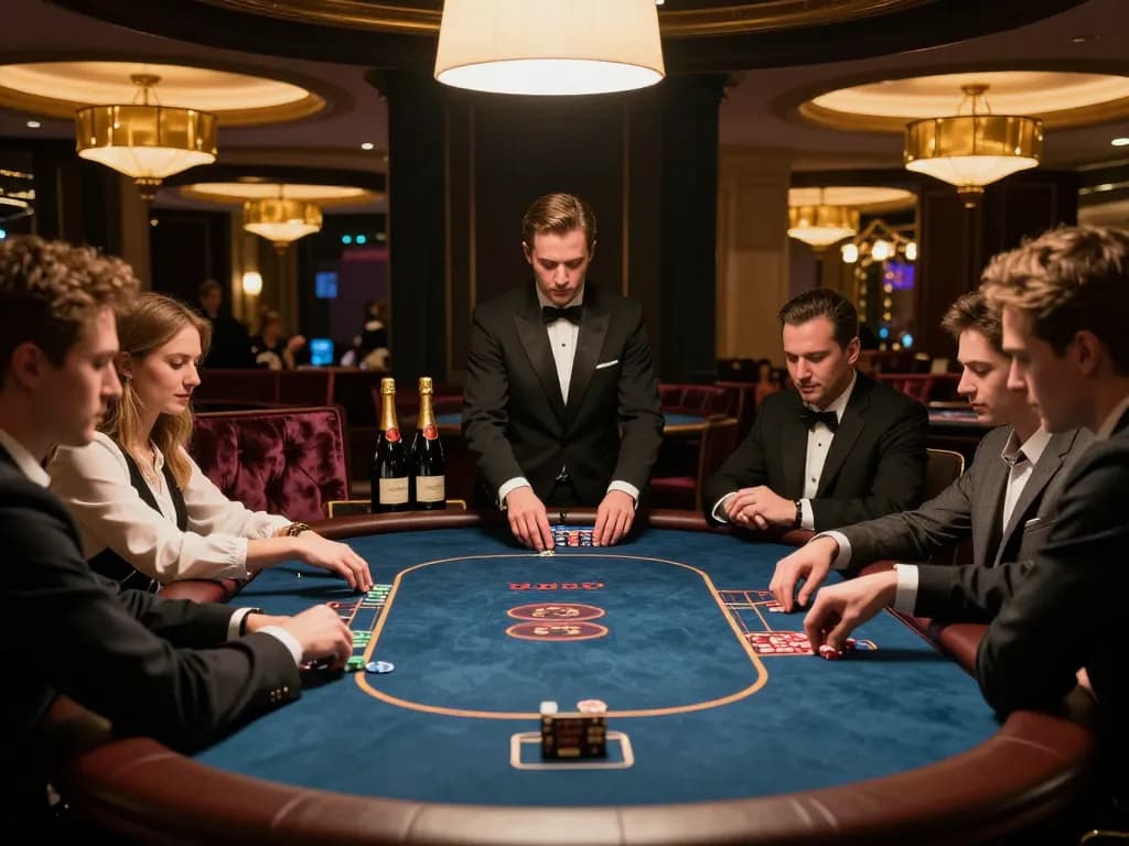 Players at u888 enjoy an exclusive poker game in a luxurious casino setting with elegant decor.