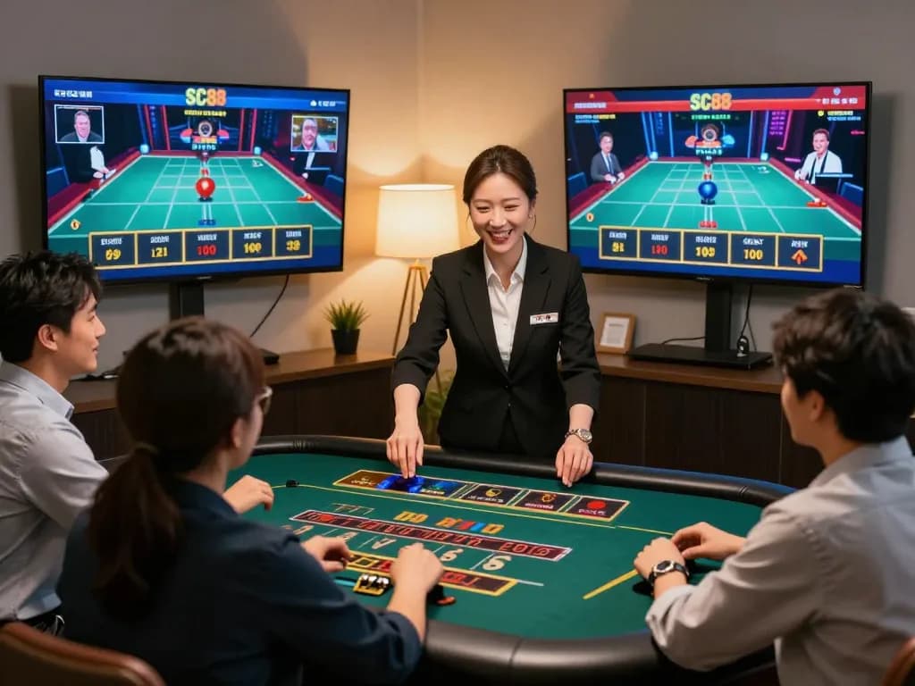 Players enjoying live dealer games at SC88, interacting in a professional online casino setting.