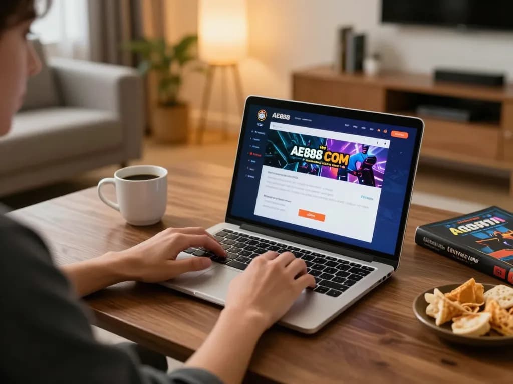 Engage with the AE888 COM online casino interface in a cozy home setting