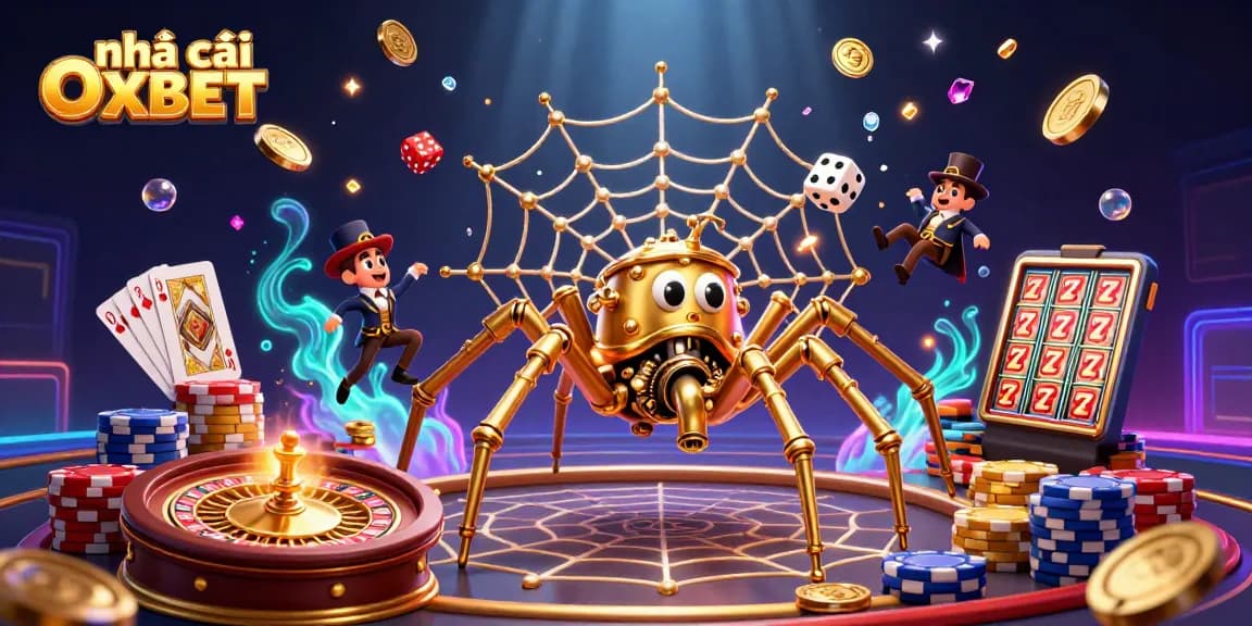 Experience the thrill at nhà cái OXBET, with gleaming coins and thrilling games in a vivid 3D illustration.
