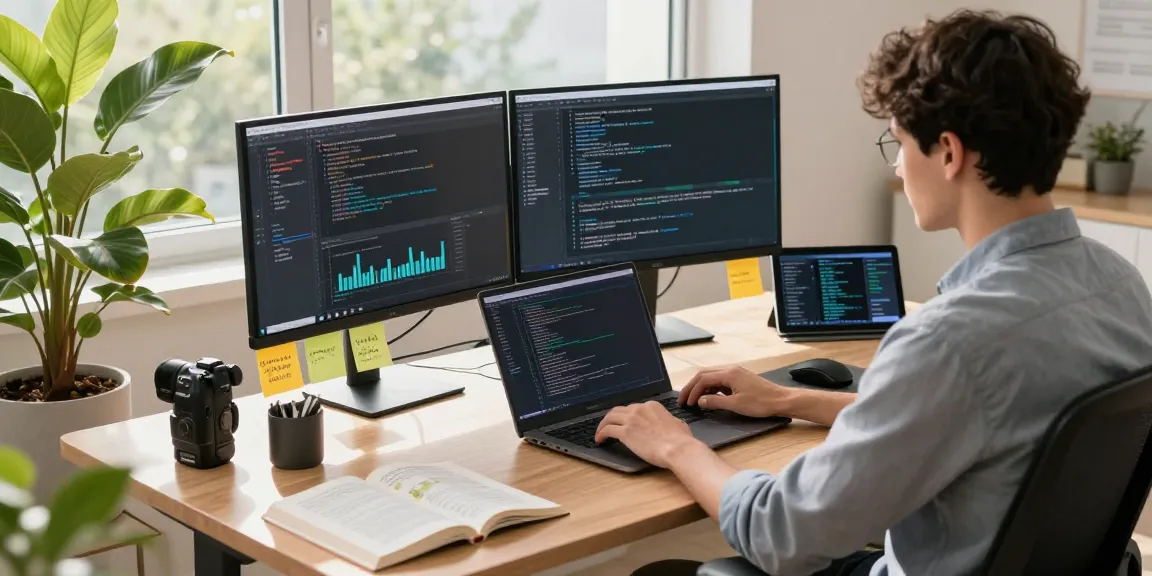 Developer coding in a vibrant workspace, highlighting WPS Official Website and modern tech elements.