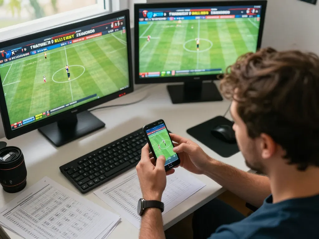 VIN88 sports betting excitement with a smartphone, showcasing live event betting