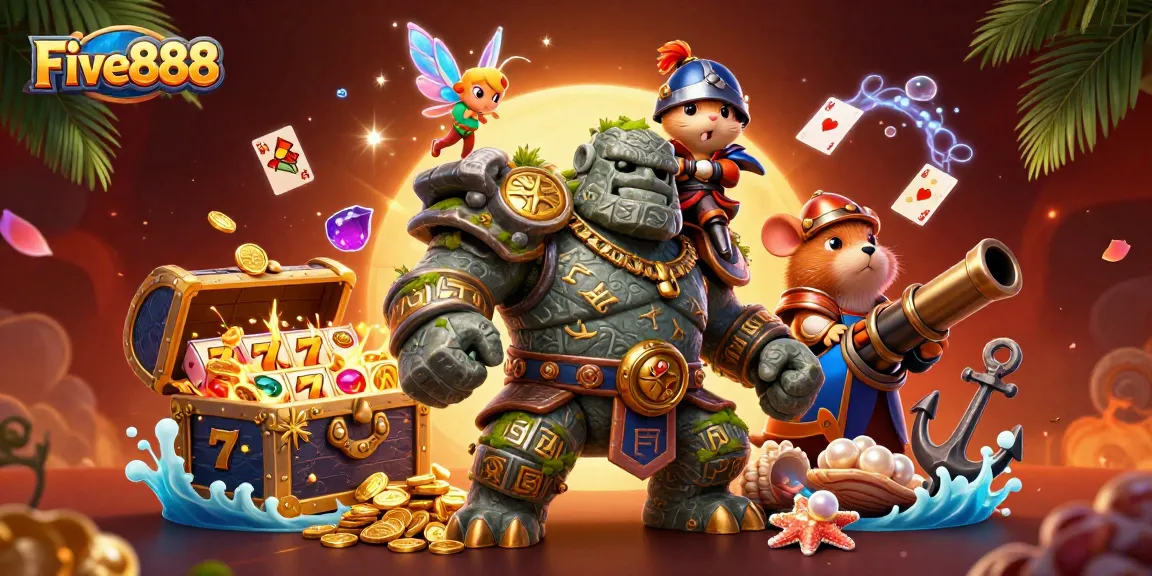 Engage with Five888's dynamic casino theme featuring a magical scene of gaming adventure.