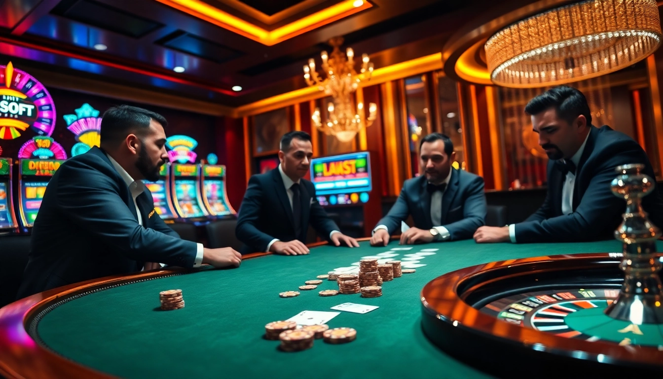 Engaging players at a luxurious poker table while exploring https://mm88a.br.com/ for exciting gambling options.