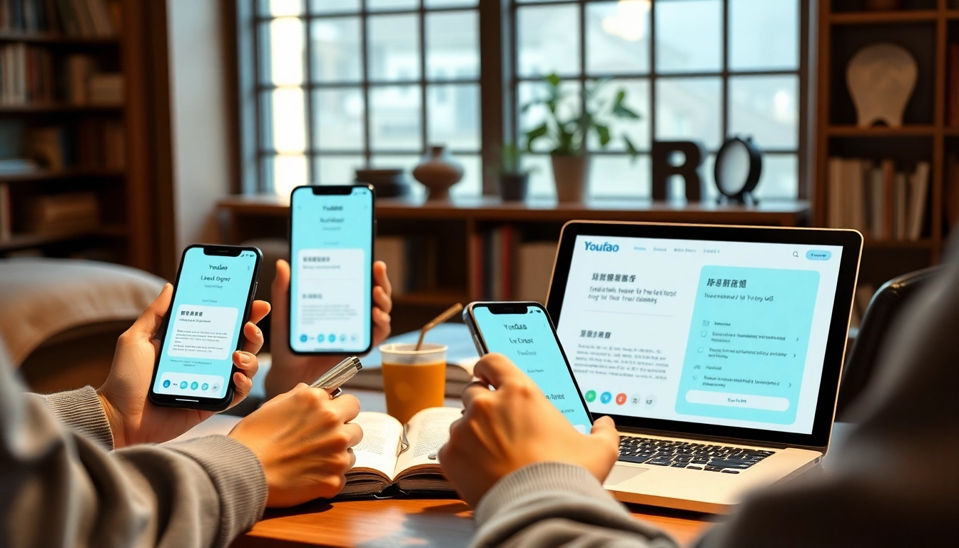Youdao translation app displayed on devices, showcasing its innovative interface, emphasizing learning and translation.