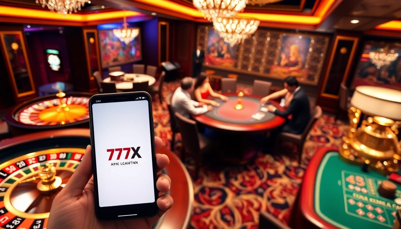 Experience thrilling gaming with the 777X APK in a luxurious casino setting.
