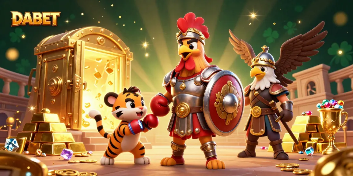 DABET offers thrilling game experiences with a 3D cartoon gladiator rooster and treasure as highlights.