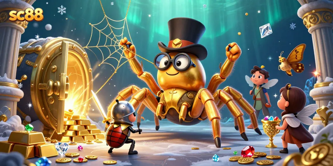 Experience sc88 and adventure at a vibrant casino featuring a charming golden tarantula and beetle knight.