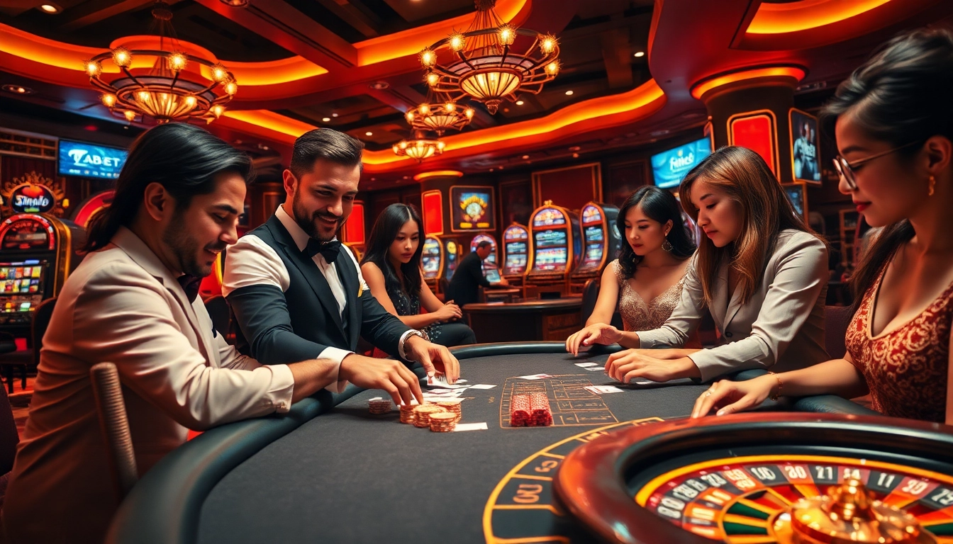 Players enjoying a thrilling round of poker at fabet's luxurious table, showcasing excitement and engagement.
