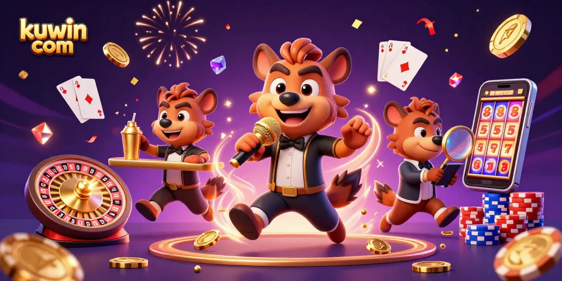 Watch lively hyenas at kuwin com's casino, mixing drinks, telling jokes, and ensuring fun!