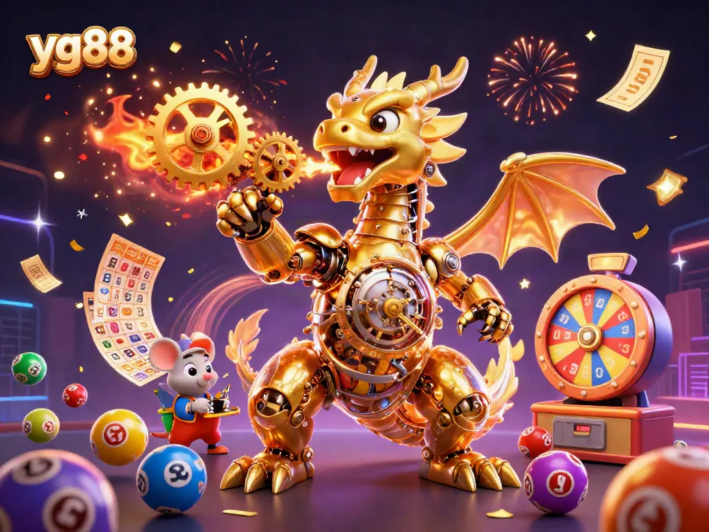 Win big at YG88 with colorful lottery balls and exciting prizes in a vibrant casino scene.