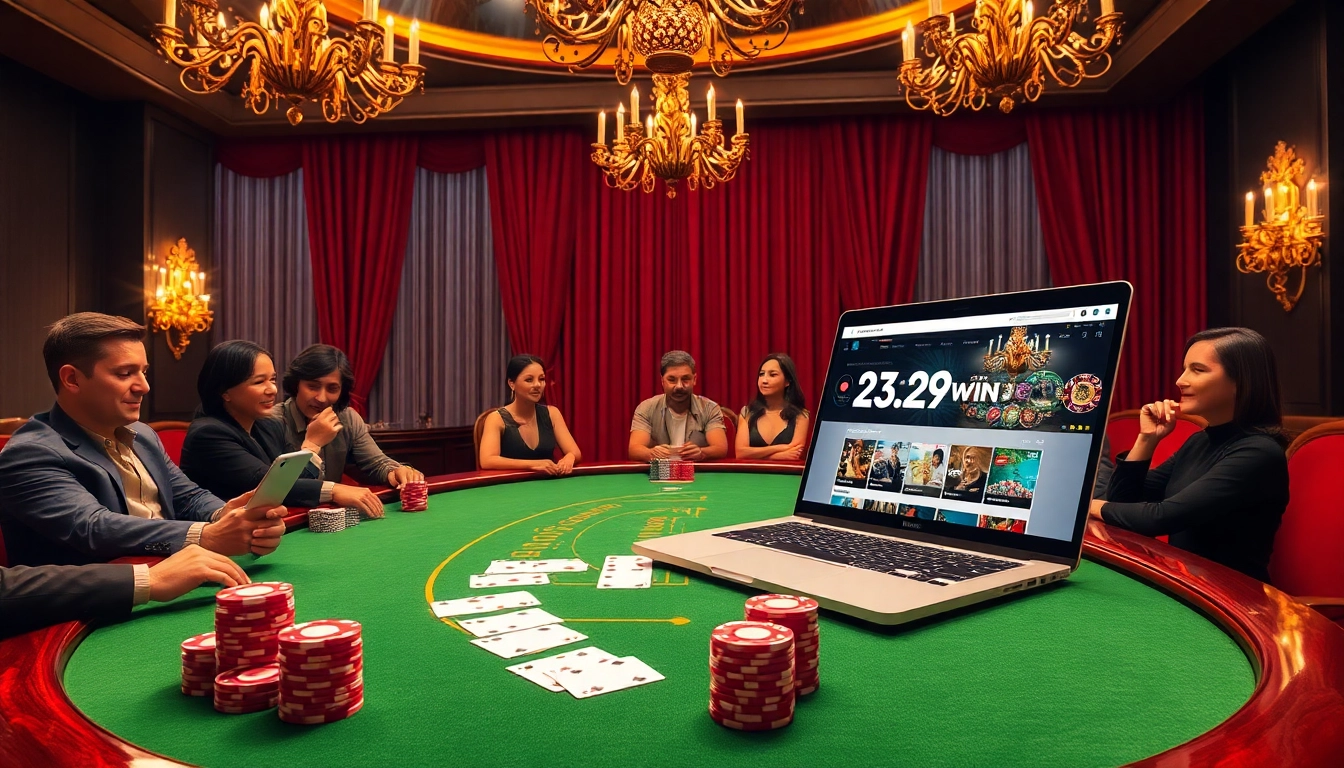 Players engaging in a high-stakes poker game at 23win1.de.com, featuring vibrant chips and professional atmosphere.