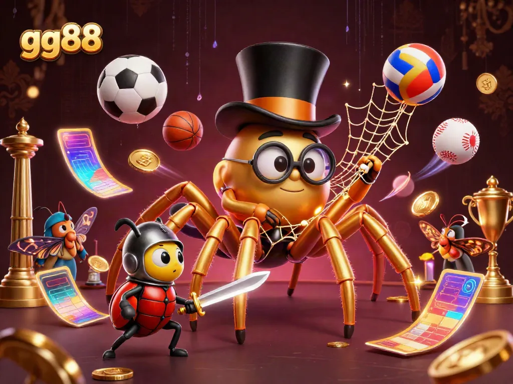 Experience thrilling adventures with gg88 as a brave beetle knight faces a golden tarantula in a dynamic casino scene.