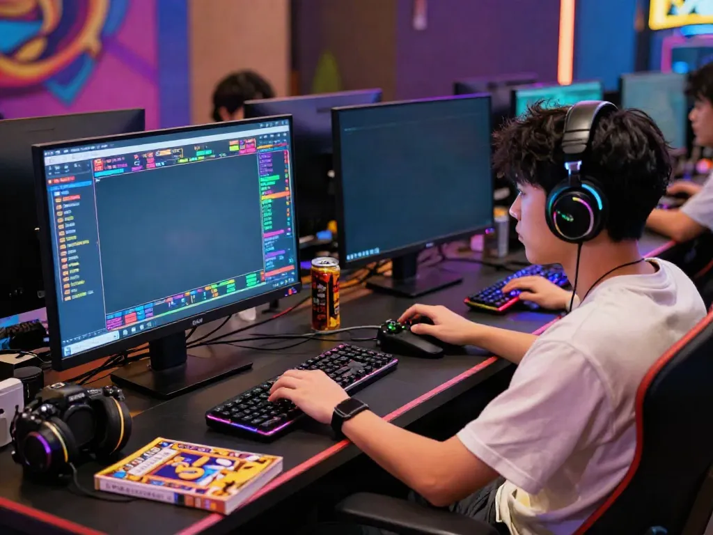 Immersive gaming setup focused on 78win com with colorful screens and accessories.