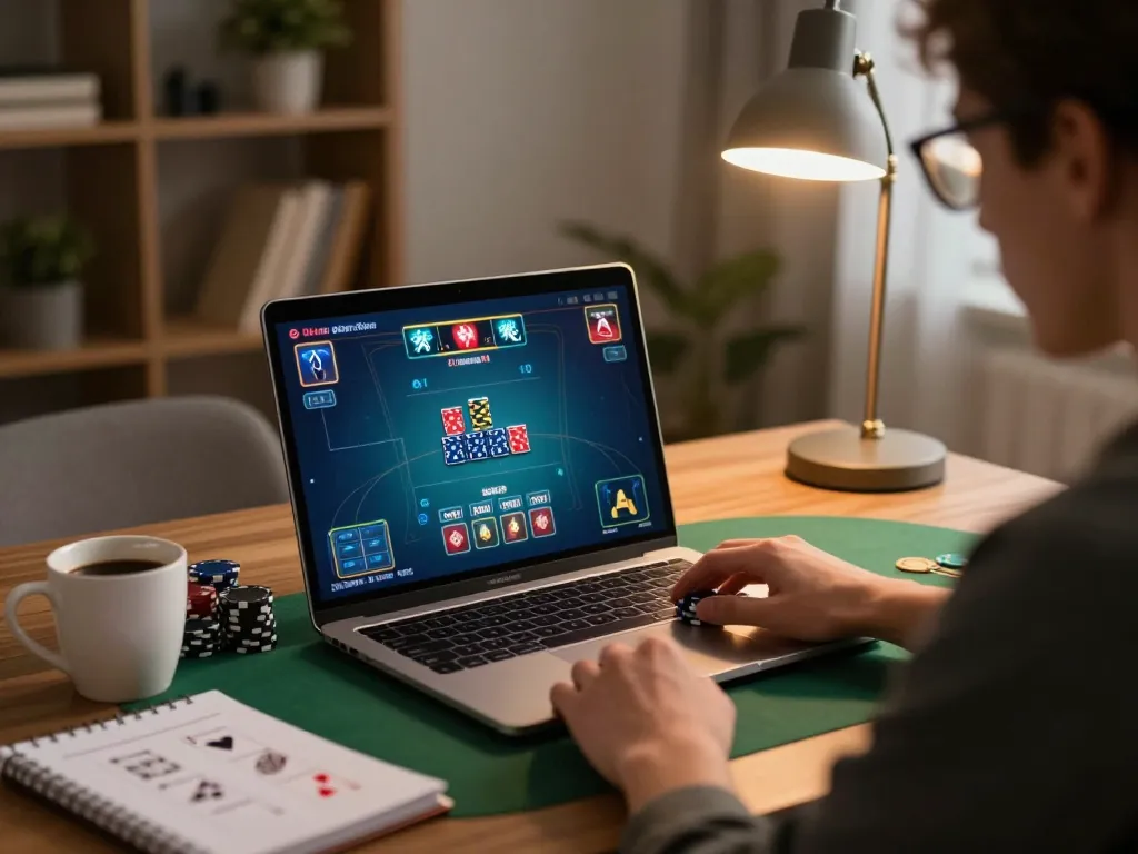 Engaging moment of online poker gameplay with Link Lucky88 chính thức displayed on the screen, showcasing strategy and excitement.