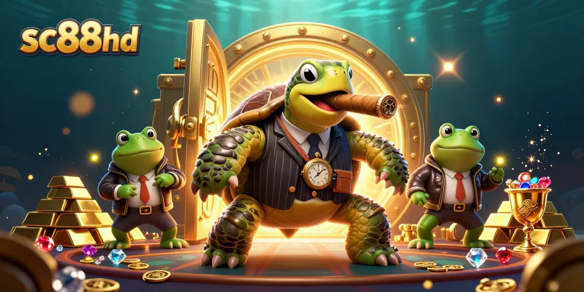 Spin to win with sc88hd's vibrant 3D casino illustration, featuring a mobster turtle and frog enforcers.