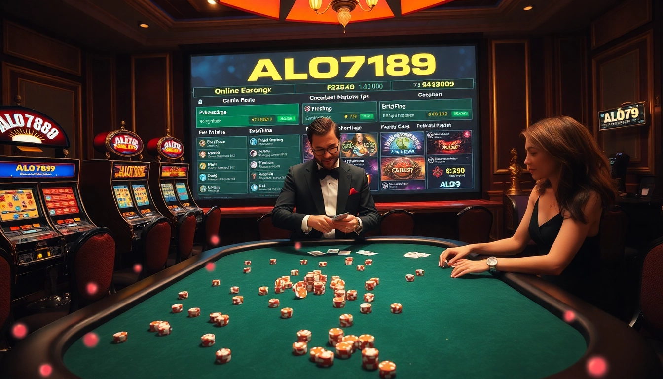 Experience the thrill of poker at ALO789's luxurious gaming table with vibrant chips and exciting atmosphere.