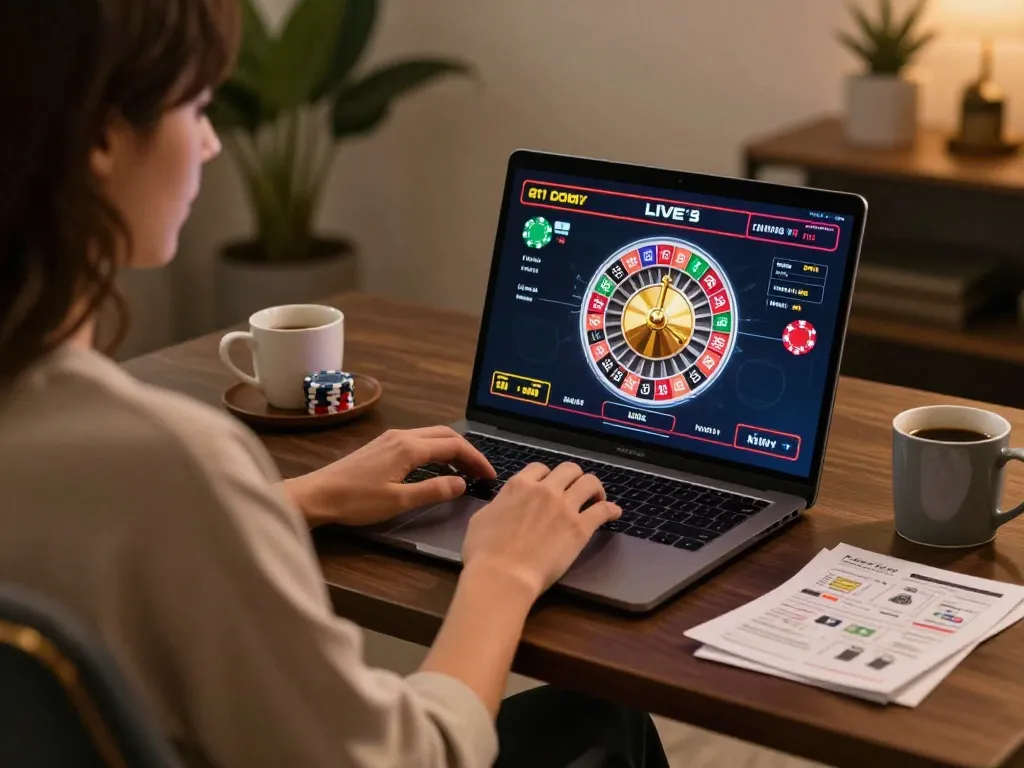 Engaging in online gameplay with 28bets on a laptop in a cozy, stylish home setup.