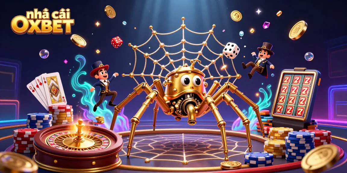 Experience the thrill at nhà cái OXBET, with gleaming coins and thrilling games in a vivid 3D illustration.