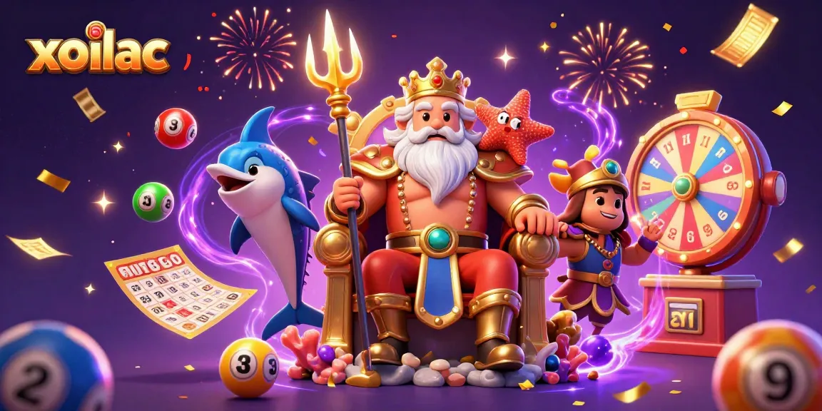Play and win with xoilac in an exciting lottery-themed casino illustration.