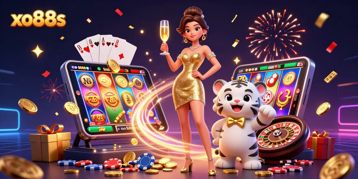 Engage with the thrilling world of xo88s while celebrating wins with a glamorous scene featuring luck and excitement.