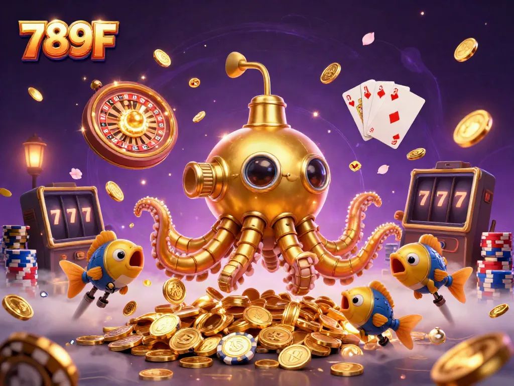 Experience thrilling gameplay at 789F with a vibrant casino-themed scene full of gold coins and action.
