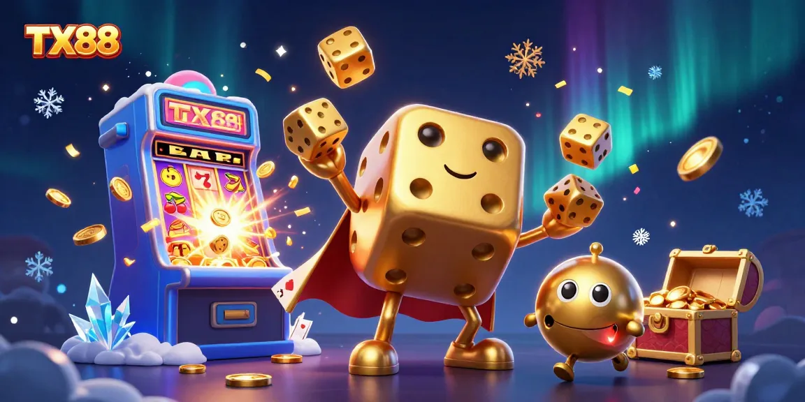 Experience thrilling games at TX88 with a vibrant 3D casino illustration featuring dynamic characters and exciting elements.