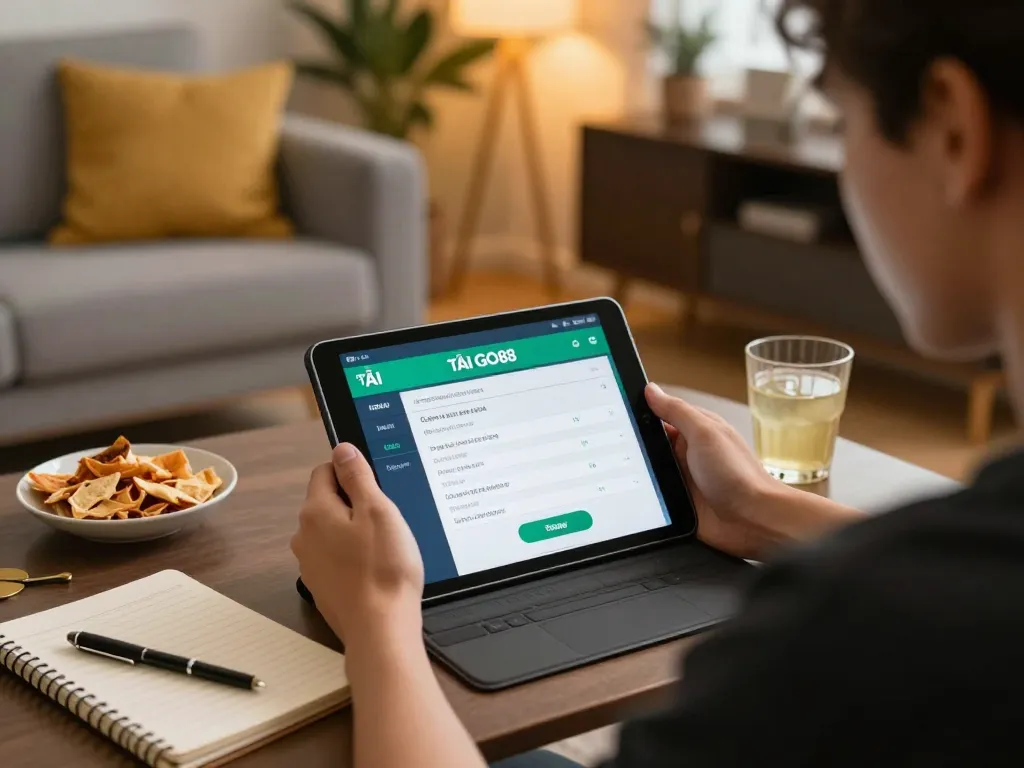 TẢI GO88 and enjoy online gambling on your tablet in a cozy home setting with strategic notes and snacks.