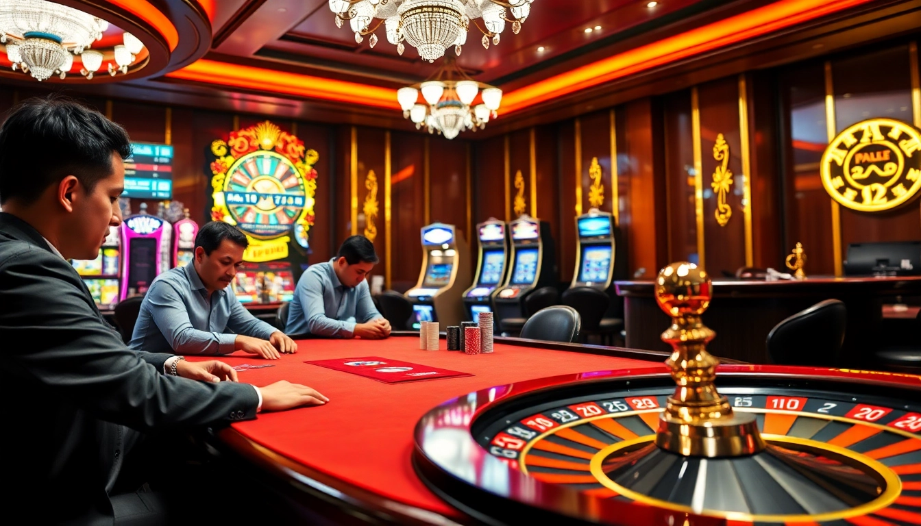 Experience the thrill of เว็บ soibet at a luxurious casino table with vibrant slot machines and live betting.