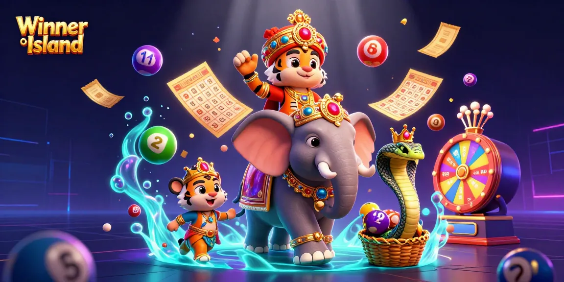 Play and win big at Winner Island Casino, featuring vibrant casino elements and colorful characters.