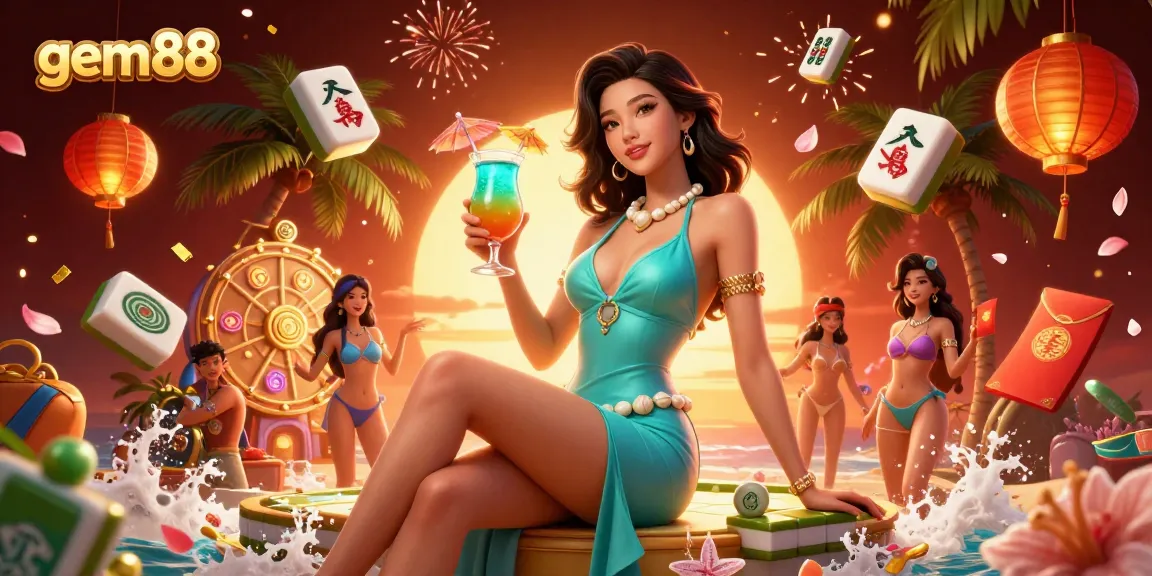 Unleash your luck at gem88 with a vibrant casino scene featuring a stunning cocktail.