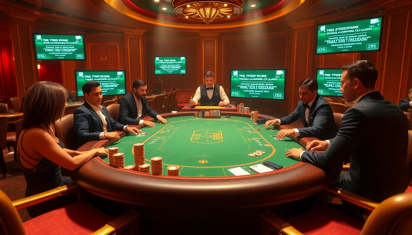 The hidden wiki showcases players strategizing at a luxurious poker table in a vibrant casino scene.