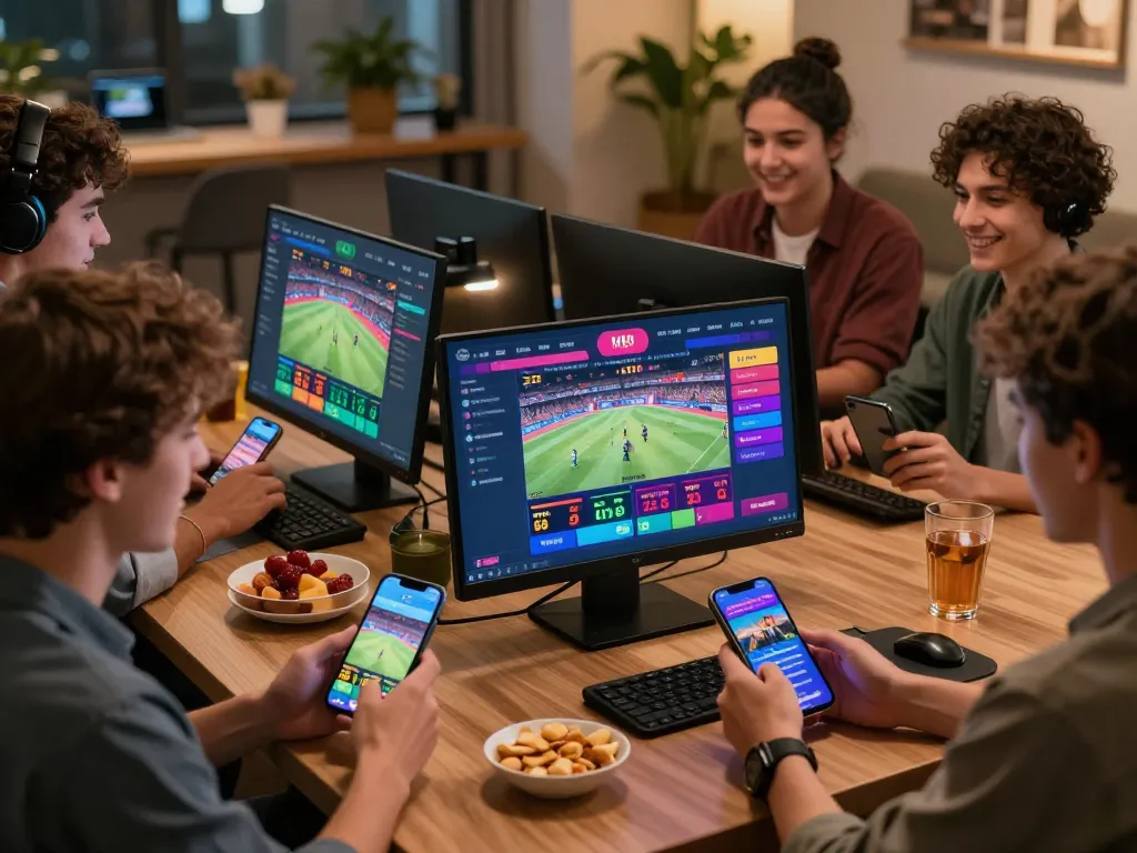 Nhà cái Topbet users engaging with online betting options in a lively setting, enhancing the digital gambling experience.