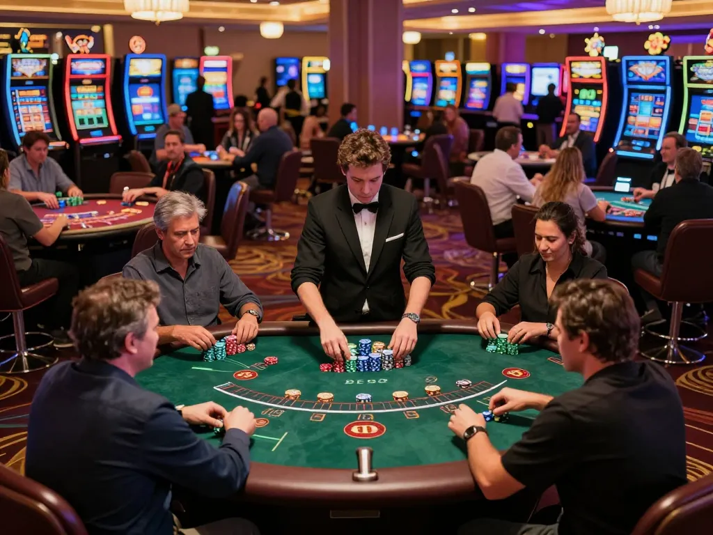 A thrilling scene of players engaged in blackjack at the ALO8 casino, capturing the excitement of gambling.