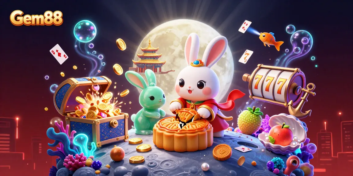 Experience Gem88's vibrant casino adventure with moon rabbit and treasure-filled excitement!
