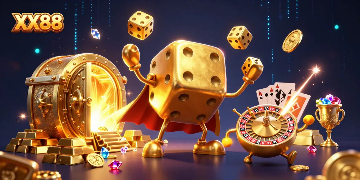 Experience exciting gameplay with the golden dice and roulette ball in the vibrant XX88 casino scene.