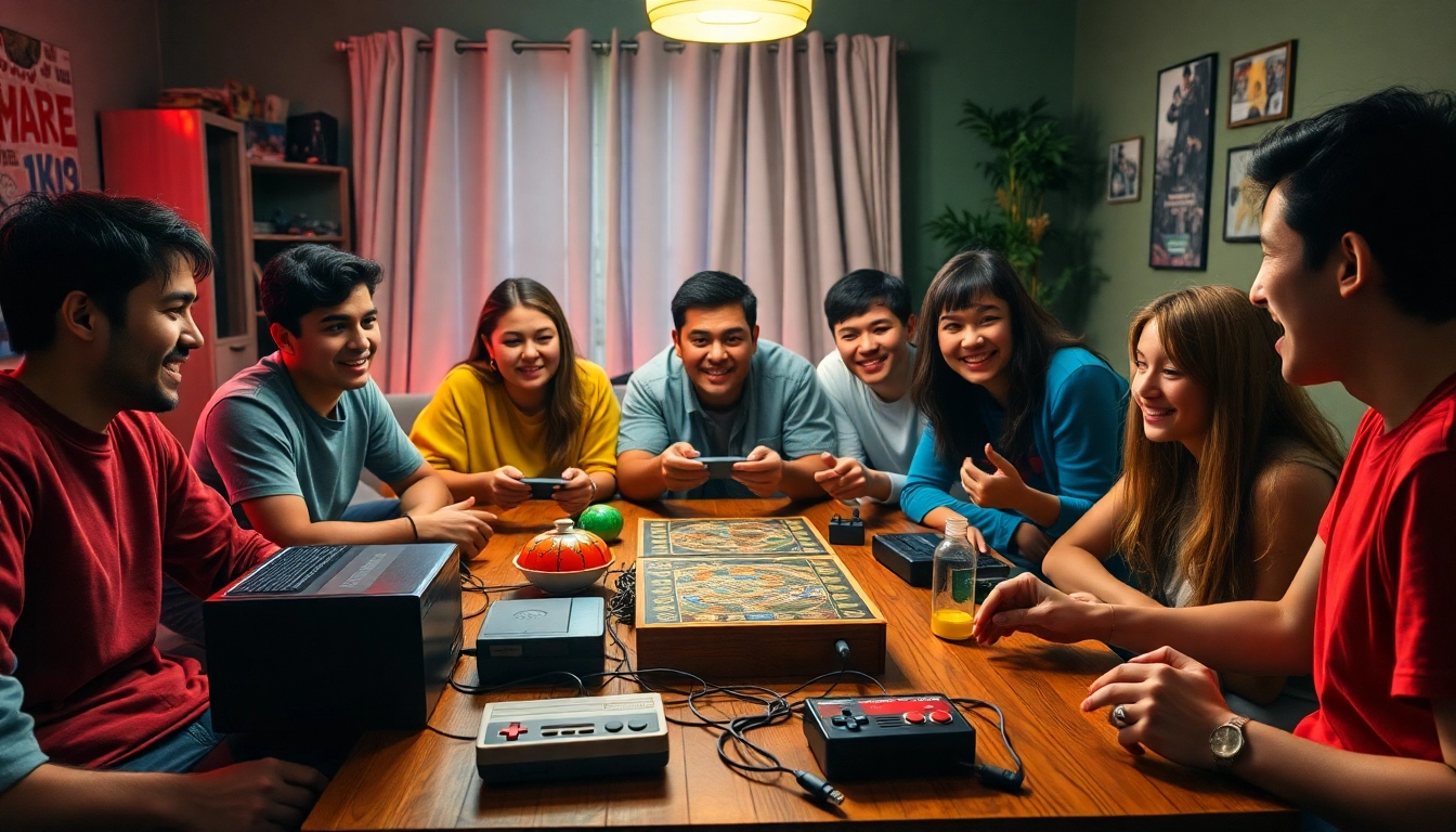Engaging scene of diverse players enjoying classic games together in a warm atmosphere.