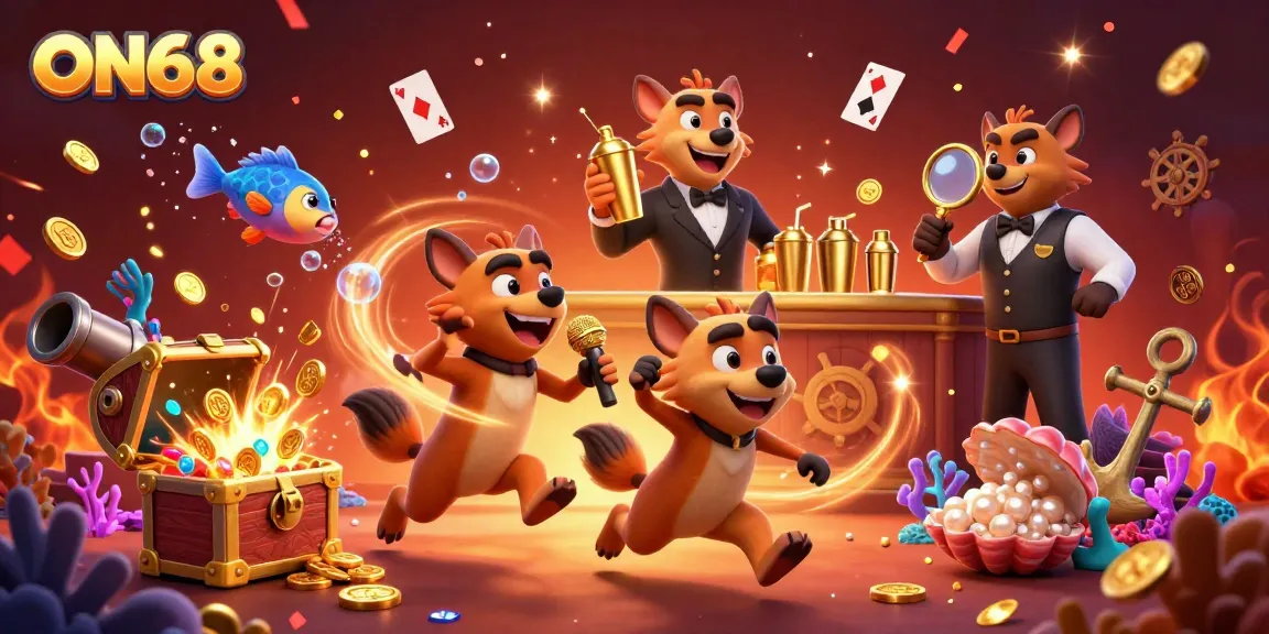 Hyenas entertain at the ON68 casino, mixing drinks, and checking IDs in a vibrant party atmosphere.