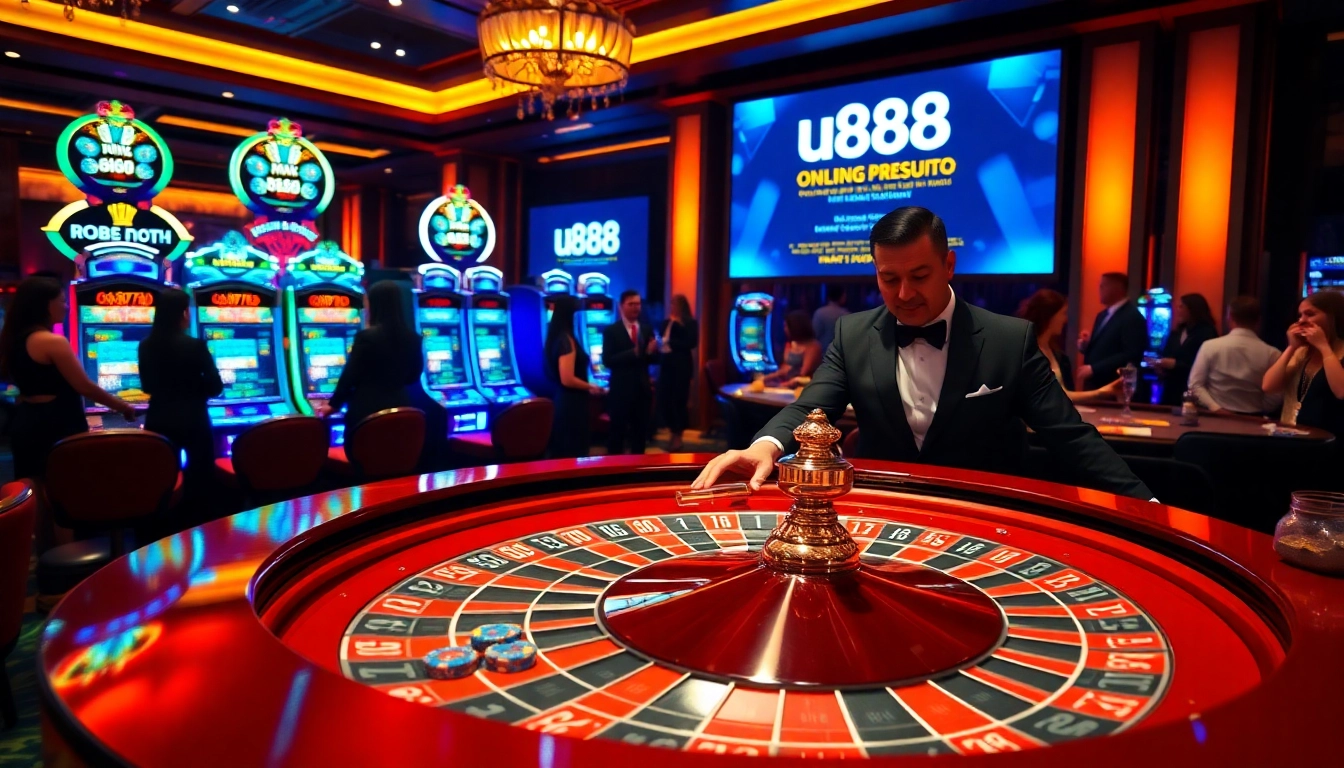 Experience the excitement of u888 with a high-stakes casino atmosphere featuring a roulette table.