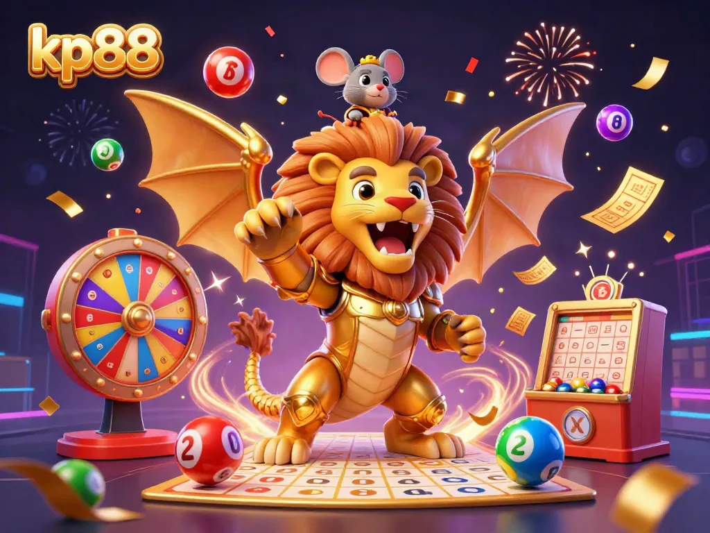 Experience thrilling activities with kp88 as a dynamic chimera creature roars triumphantly amidst casino delights.