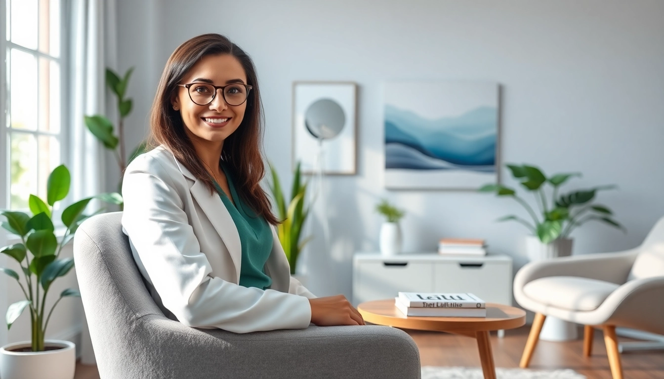 Implement mental health tips with a professional therapist in a calming office setting.